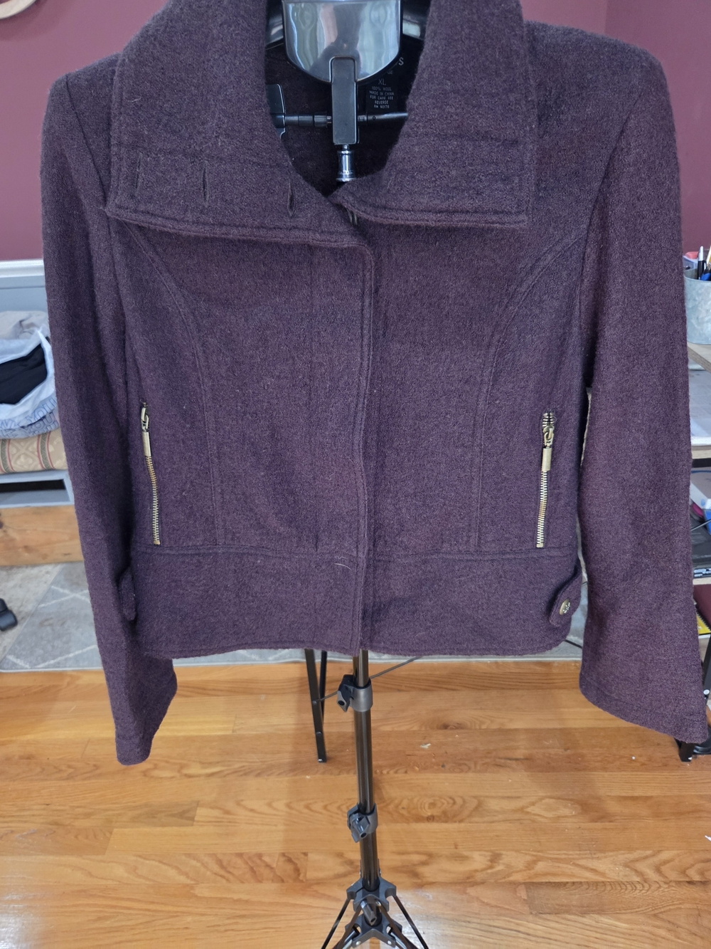 Womens Plum Wool-Blend Zip Jacket